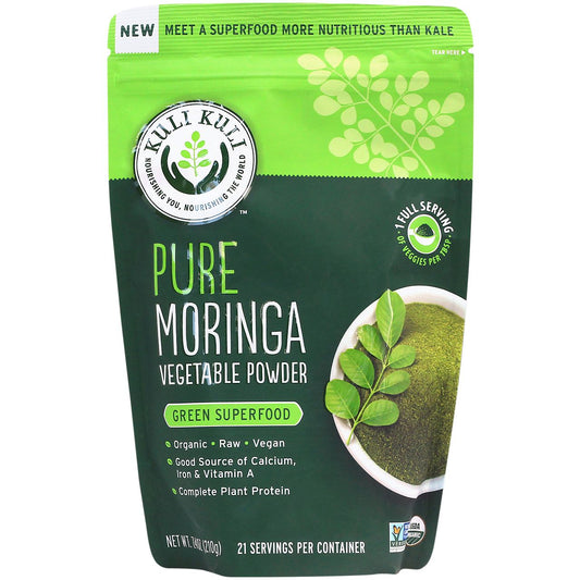Organic Pure Moringa Vegetable Powder - Calcium, Iron & Vitamin A (7.4 oz / 21 Servings)