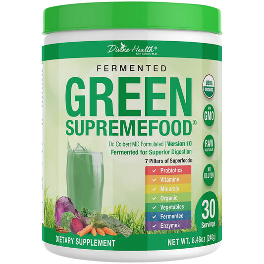 Green Supreme Food Powder - Fermented for Superior Digestion with Probiotics & Enzymes (8.46 Oz. / 30 Servings)