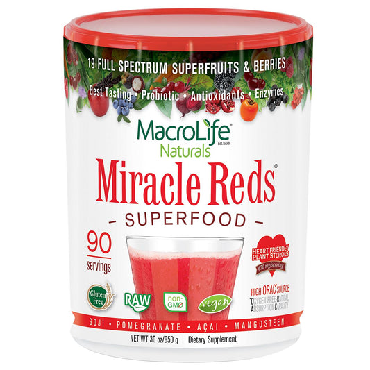 Miracle Reds Superfood Powder with Goji, Pomegranate, Acai & Mangosteen (90 Servings)