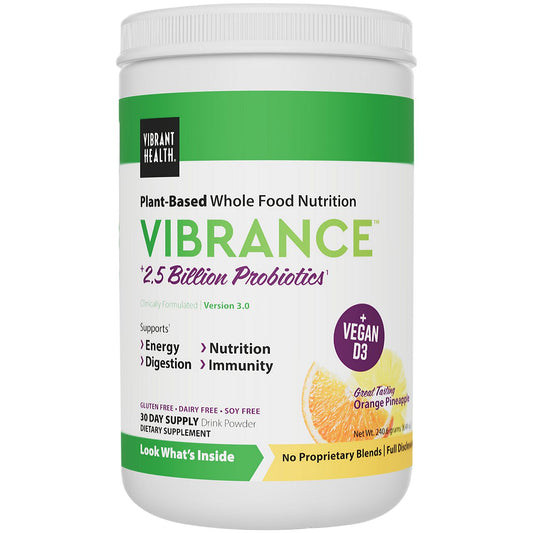 Vibrance Plant-Based Whole Food Powder with Energy Greens & Probiotics - Orange Pineapple (30 Servings)