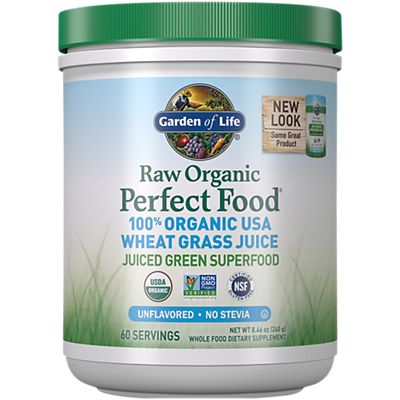 Raw Organic Perfect Food Powder - Wheat Grass Juiced Green Superfood - Unflavored (30 Servings)
